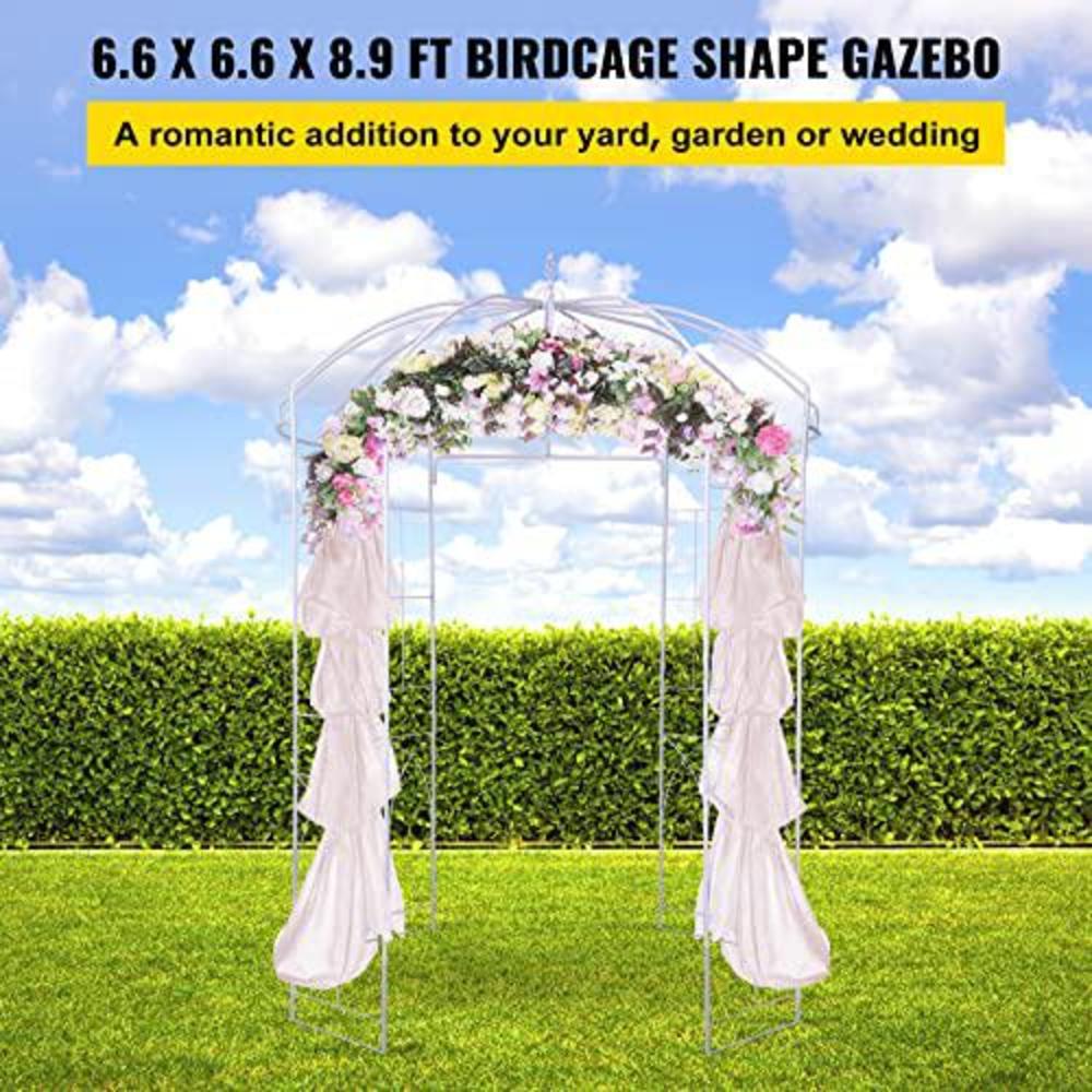 vevor birdcage shape gazebo, 9' high x 6.6' wide, heavy duty wrought iron arbor, wedding arch trellis for climbing vines in o