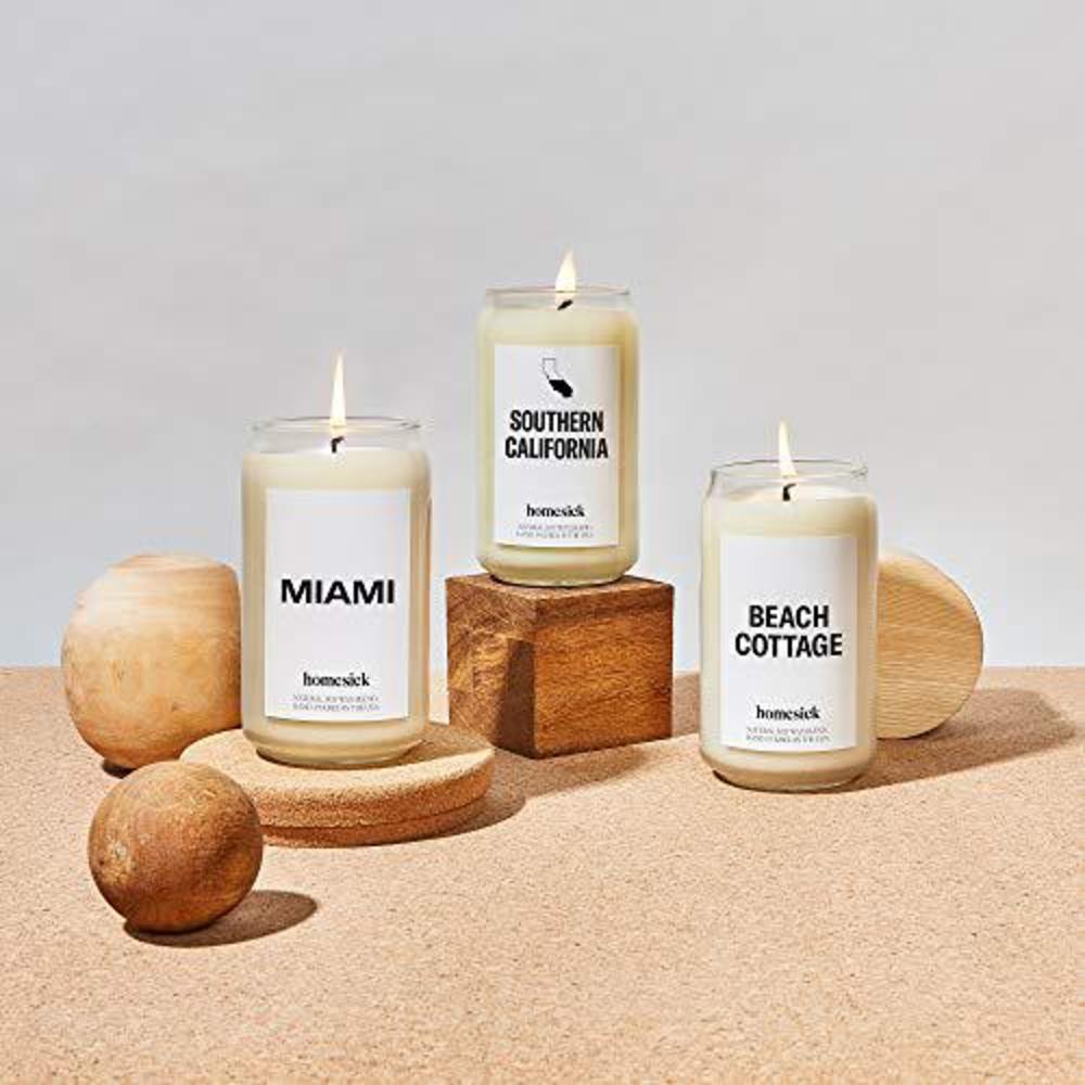 homesick premium scented candle, beach cottage - scents of bergamot, sandalwood, 13.75 oz, 60-80 hour burn, natural soy blend