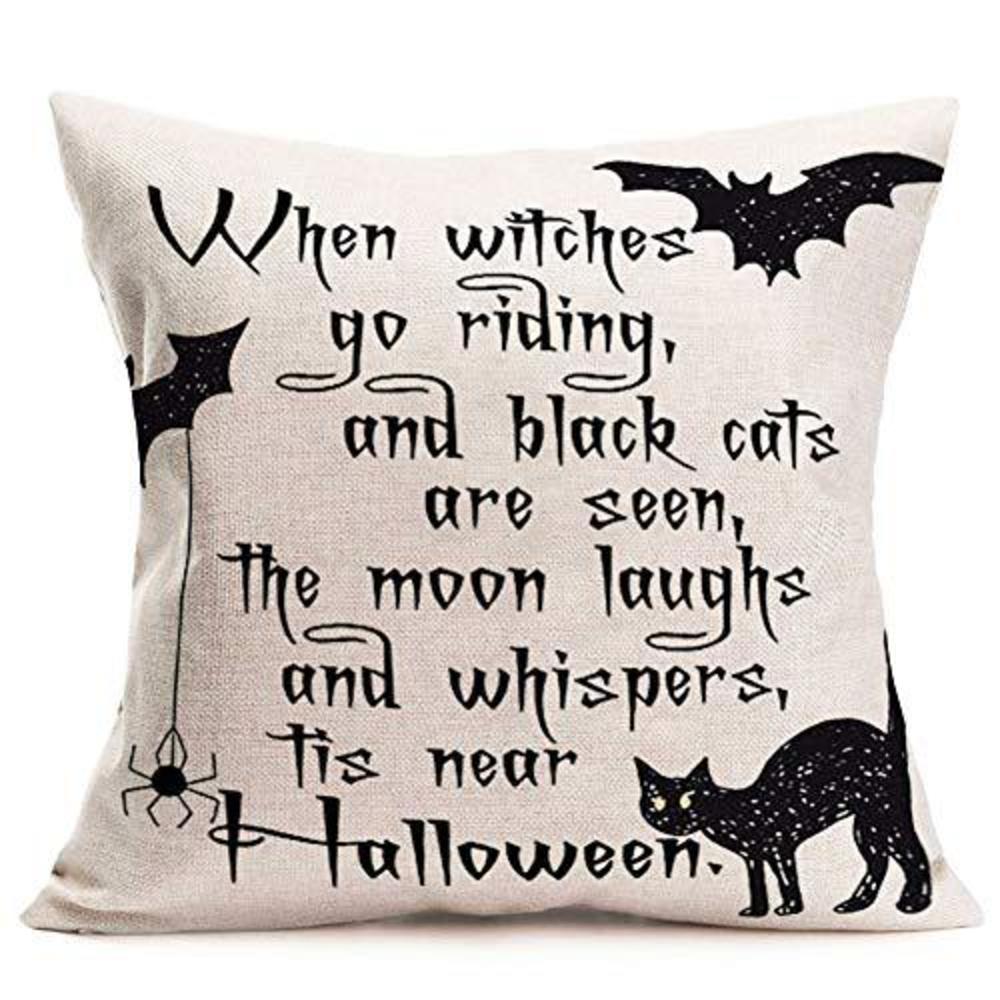 asminifor halloween theme pillow covers cotton linen halloween quote saying pillow cover square burlap decorative throw pillo