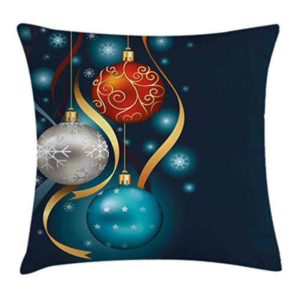 ambesonne christmas throw pillow cushion cover, vivid classical baubles with ribbons and different patterns abstract, decorat