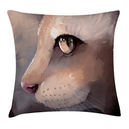ambesonne cat throw pillow cushion cover, illustration cat portrait kitty zoom face big eyes whiskers meow contemporary desig
