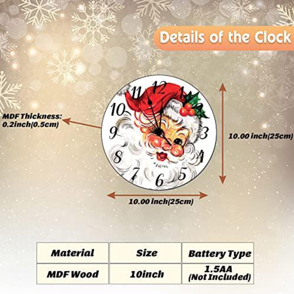 godblessign vintage santa clock 10 in christmas clock santa clocks for wall christmas wall clock non-ticking wooden wall clocks battery o