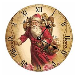 godblessign christmas santa claus skiing wall clock battery operated easy to read xmas round clock silent non ticking rustic 
