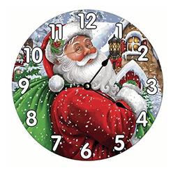 godblessign santa clock christmas clock 10 inch father christmas with green sack silent wall clock battery operated easy to read winter s
