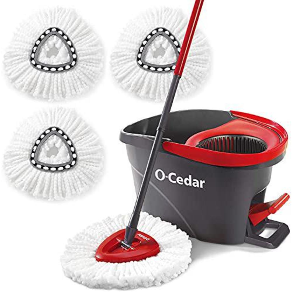 o-cedar system easy wring spin mop & bucket with 3 extra refills, red/gray