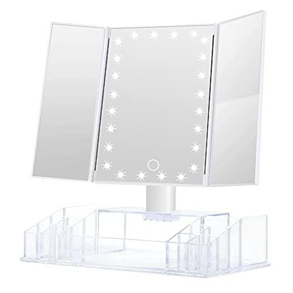 gulauri makeup mirror - lighted makeup mirror with lights and magnification, 3x/2x magnifying, tri-fold cosmetic vanity mirro