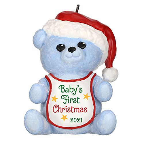 hallmark keepsake christmas ornament, year dated 2021, baby boy's first christmas blue bear