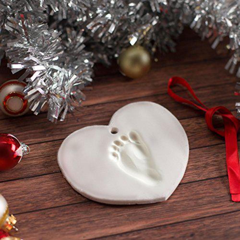 kate & milo diy personalized baby's handprint or footprint christmas heart ornament, no bake baby holiday craft, white