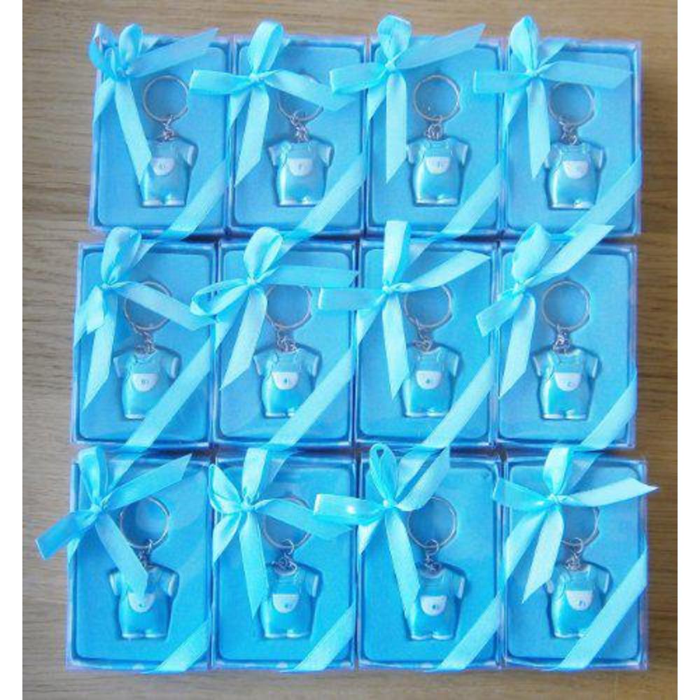 lunaura baby keepsake - set of 12"boy" baby clothes with crystal key chain favors - blue