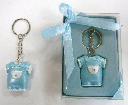 lunaura baby keepsake - set of 12"boy" baby clothes with crystal key chain favors - blue