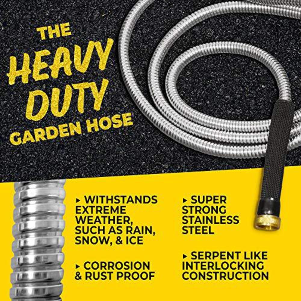 bionic steel pro garden hose - 304 stainless steel metal 100 foot garden hose - heavy duty lightweight, kink-free, and strong