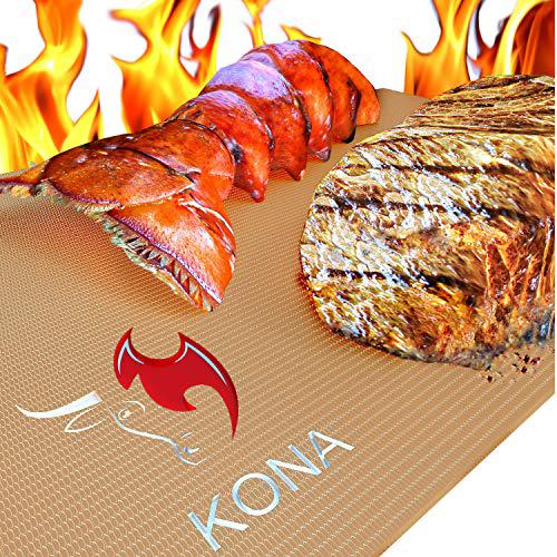 kona copper grill mats - best non stick bbq grilling mats for gas grills, electric, charcoal, smokers (set of 2)