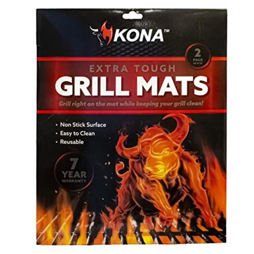 kona best bbq grill mat - heavy duty 600 degree non-stick mats (set of 2) - 7 year warranty