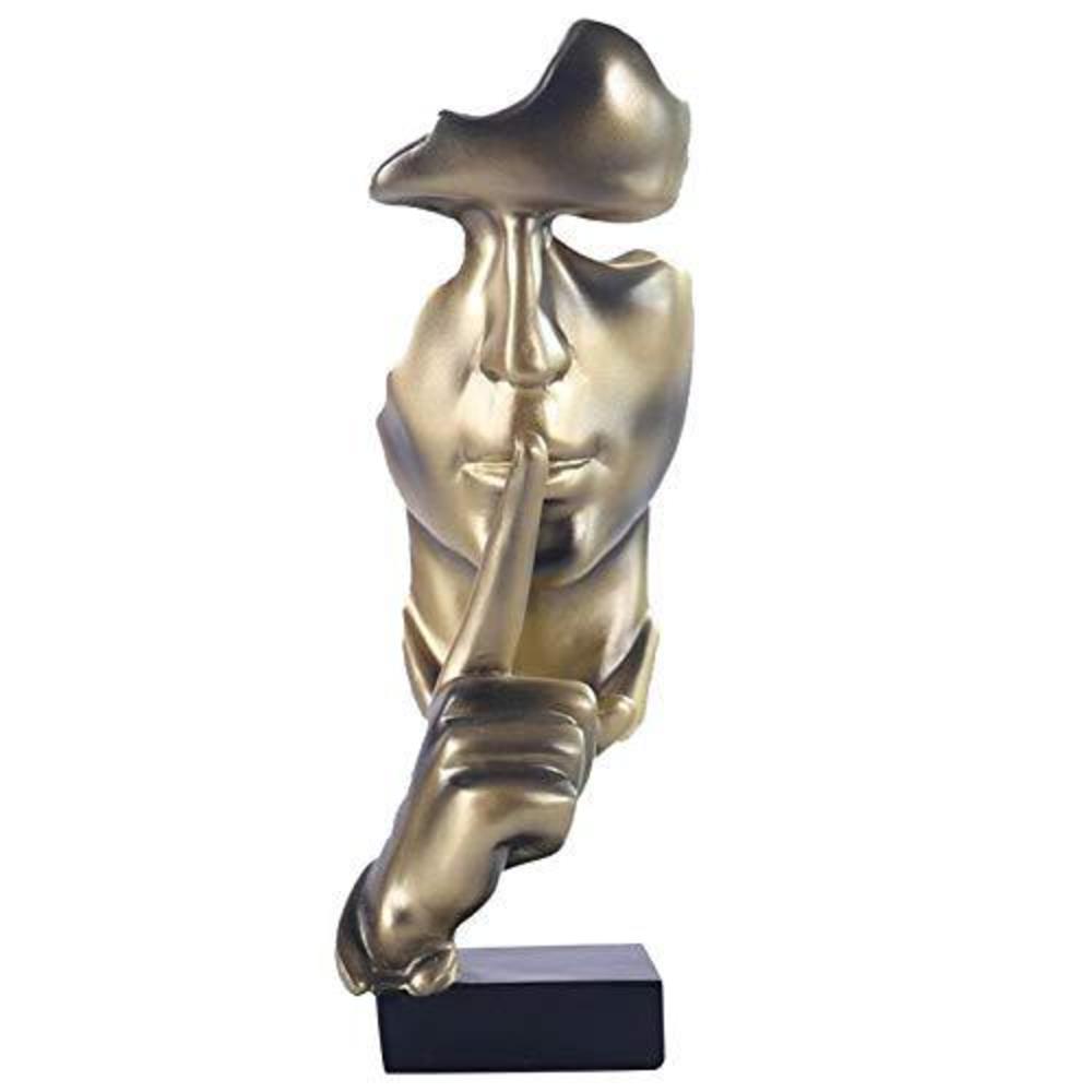 aboxoo thinker statue, silence is gold abstract art figurine, modern home resin sculptures decorative objects piano desktop d
