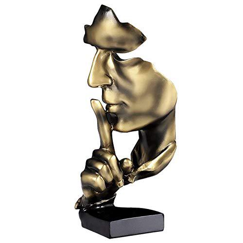 aboxoo thinker statue, silence is gold abstract art figurine, modern home resin sculptures decorative objects piano desktop d