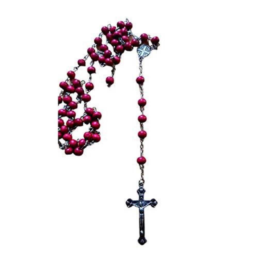 Bluenoemi olive wood rosary with silver drawing crucifix. jerusalem cross. beautiful scented bethlehem olive wood rosary cross. sourced