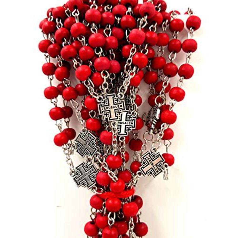 talisman4u lot of 12 rosary beads catholic necklace rose petal scented rosaries jerusalem cross crucifix holy land religious 
