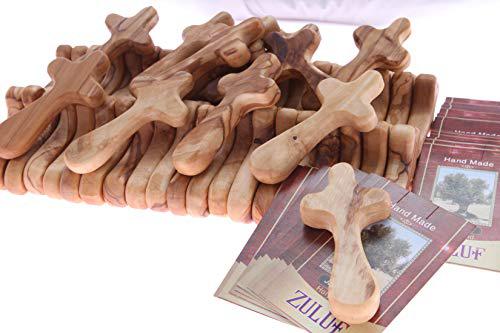 zuluf 50 pocket palm crosses olivewood crosses from bethlehem with 50 holy land certificates - caring/holding holy land woode