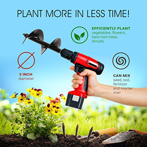 7penn garden plant flower bulb auger 3in x 24in rapid planter - post or umbrella hole digger for 3/8in hex drive drill