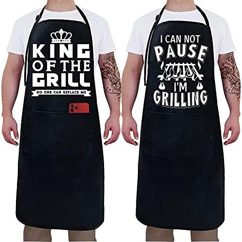 edghrsi 2 Pack -King of The Grill- Funny Aprons for Men,Kitchen Chef Camping Grilling Accessories Dad Birthday Gift for Fathers Day B