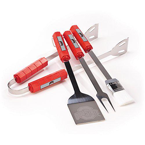 bsi products, inc. - ohio state buckeyes 4 piece barbecue set - osu football pride - stainless steel & dishwasher safe grill 