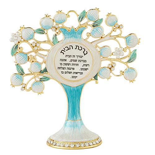 matashi hebrew judaica tree shaped home blessing standing ornament w/crystals (pewter) jewish home decor for kitchen, living,