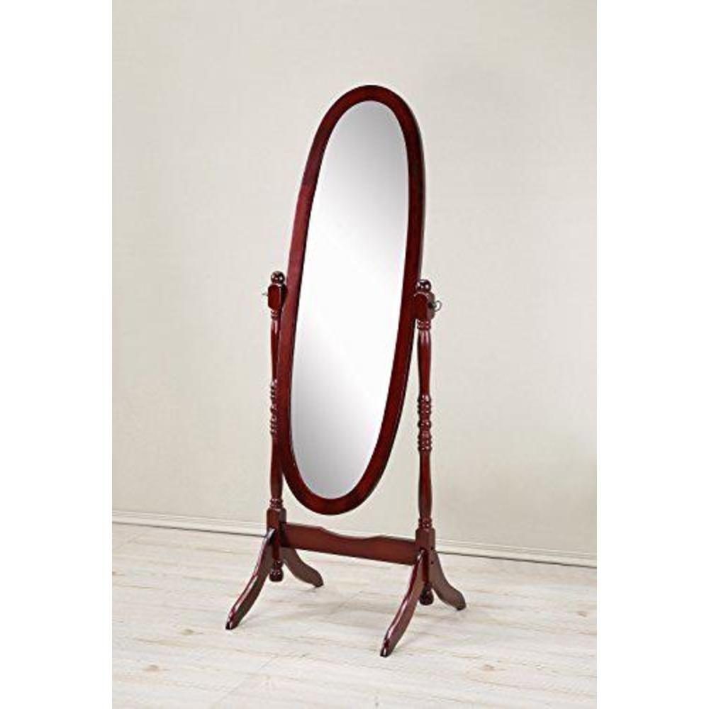 roundhill furniture traditional queen anna style wood floor cheval mirror, cherry finish