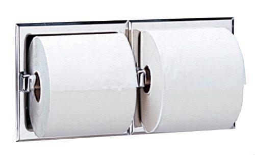 bobrick 6977 stainless steel recessed dual roll toilet tissue dispenser, satin finish, 12-5/16" width x 6-1/8" height