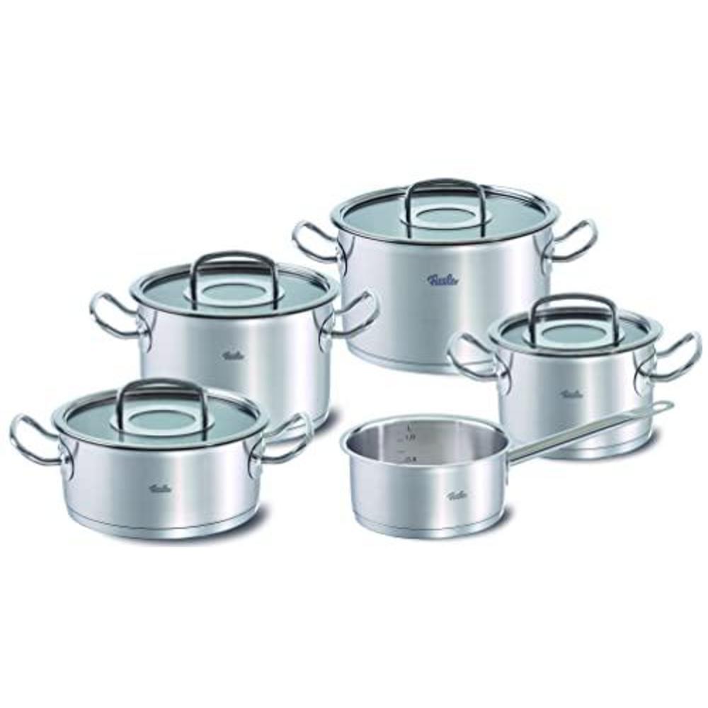 fissler original-profi collection 2019 stainless steel set with glass lids, 9 piece with sauce pan