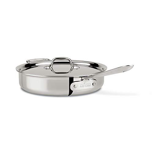all-clad 4403 stainless steel tri-ply bonded dishwasher safe 3-quart saute pan with lid, silver