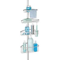 idesign steel 4-shelf extendable tension shower caddy, the york collection - 8" x 11" x 108", silver