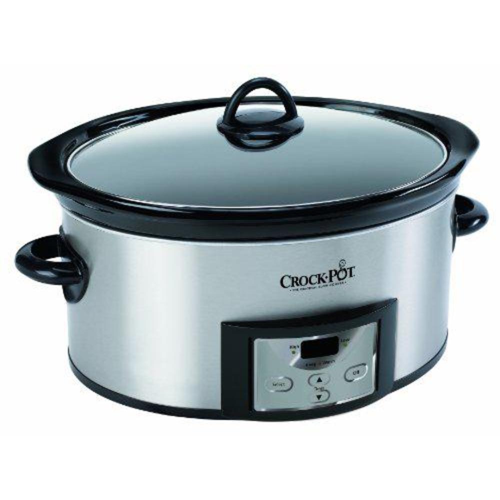 crock-pot 6-quart countdown programmable oval slow cooker with dipper, stainless steel, sccpvc605-s