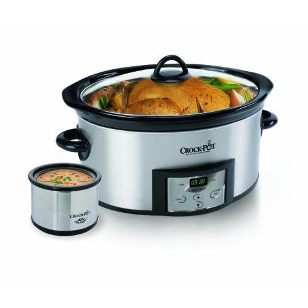 crock-pot 6-quart countdown programmable oval slow cooker with dipper, stainless steel, sccpvc605-s