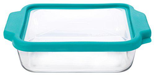 Anchor Home Collection anchor hocking 8-inch square glass baking dish with airtight truefit lid, teal, set of 1