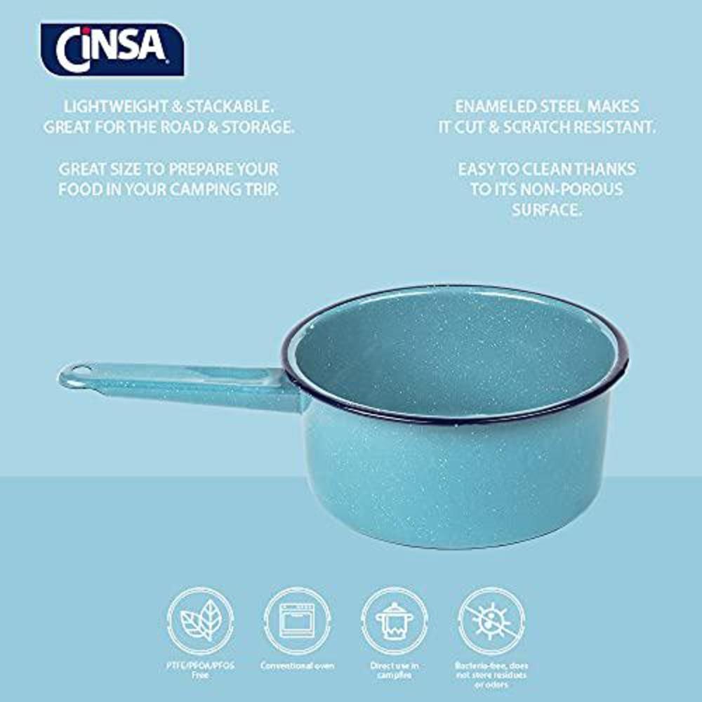 cinsa enamel 2 qt sauce pan (blue color) - resistant & non-stick cookware - traditional mexican style