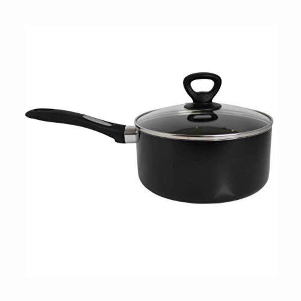 mirro a79723 get a grip aluminum nonstick sauce pan with glass lid cover cookware, 2-quart, black