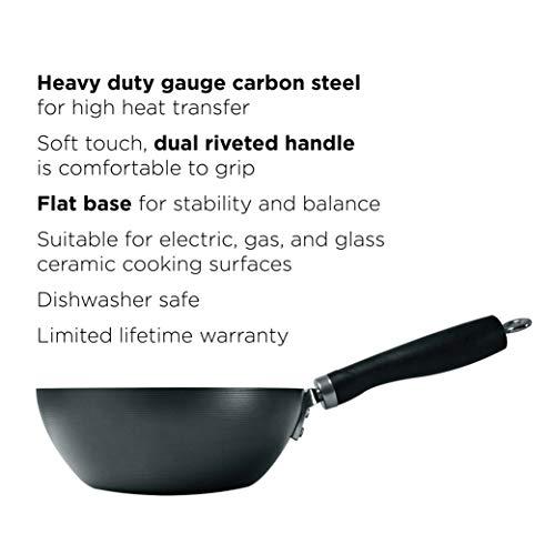 ecolution non-stick carbon steel wok with soft touch riveted handle, 8",black