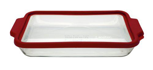 anchor hocking 3-quart glass baking dish with airtight truefit lid, cherry red, set of 1