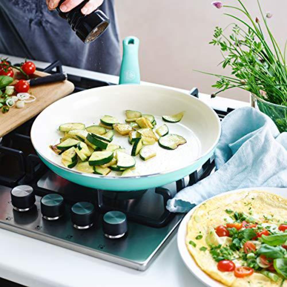 greenlife soft grip healthy ceramic nonstick 12" frying pan skillet, pfas-free, dishwasher safe, turquoise