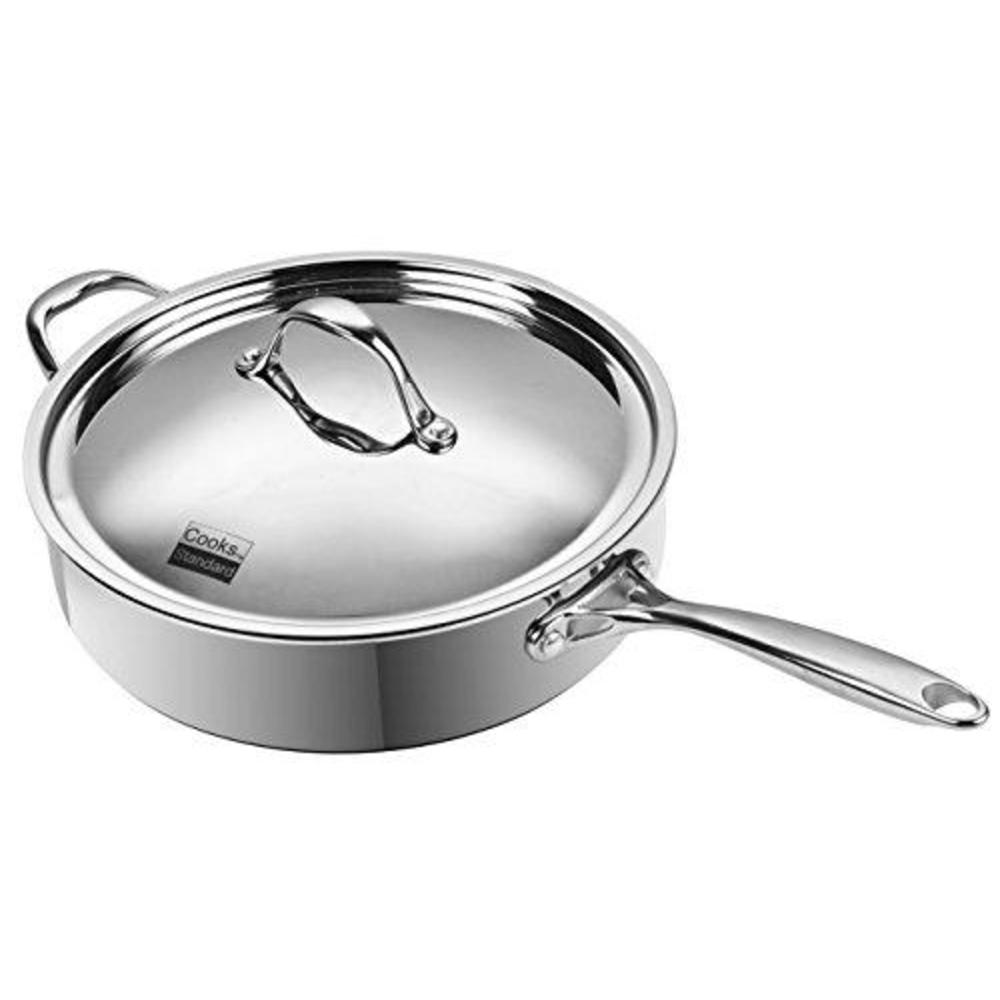 cooks standard 10.5-inch/4 quart multi-ply clad deep saute pan with lid, stainless steel