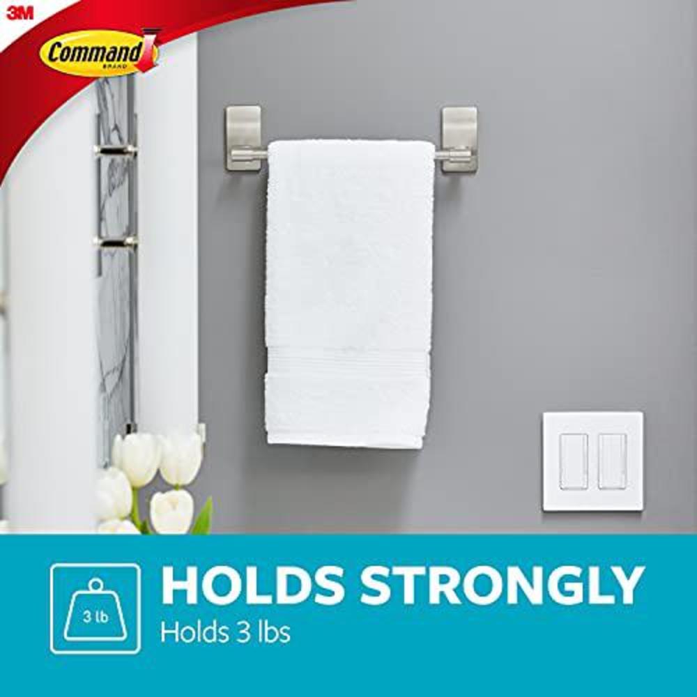 command hand towel bar, satin nickel, 1-towel bar, 4-water-resistant strips, organize damage-free