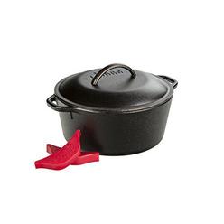 lodge cast iron dutch oven with handle holders, 5 quart, black/red