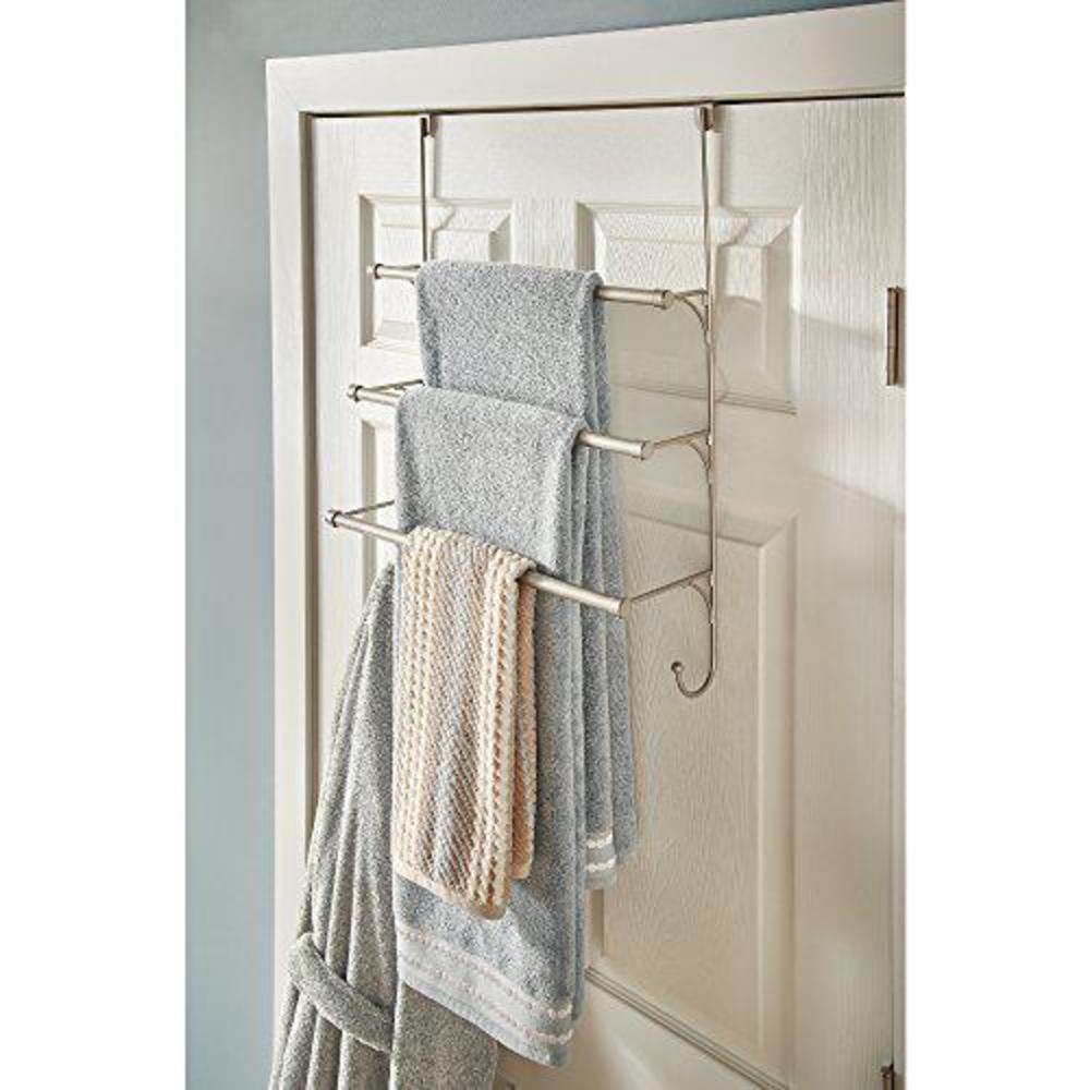 franklin brass over the door triple towel rack with hooks, satin nickel bathroom towel holder, bathroom accessories, 193153-f