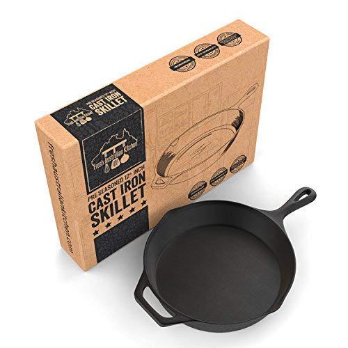 Fresh O2 fresh australian kitchen pre-seasoned cast iron skillet - 12.5" oven-safe cookware pan for cooking