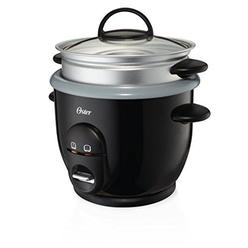 oster titanium infused duraceramic 6-cup rice & grain cooker with steam tray, silver/black (ckstrc61k-teco)