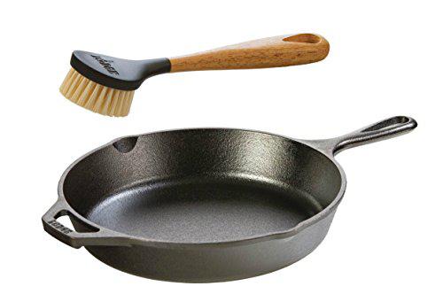 Lodge RNAB071FPMVPZ lodge seasoned cast iron skillet with scrub brush-  10.25 inches cast iron frying pan with 10 inch bristle brush