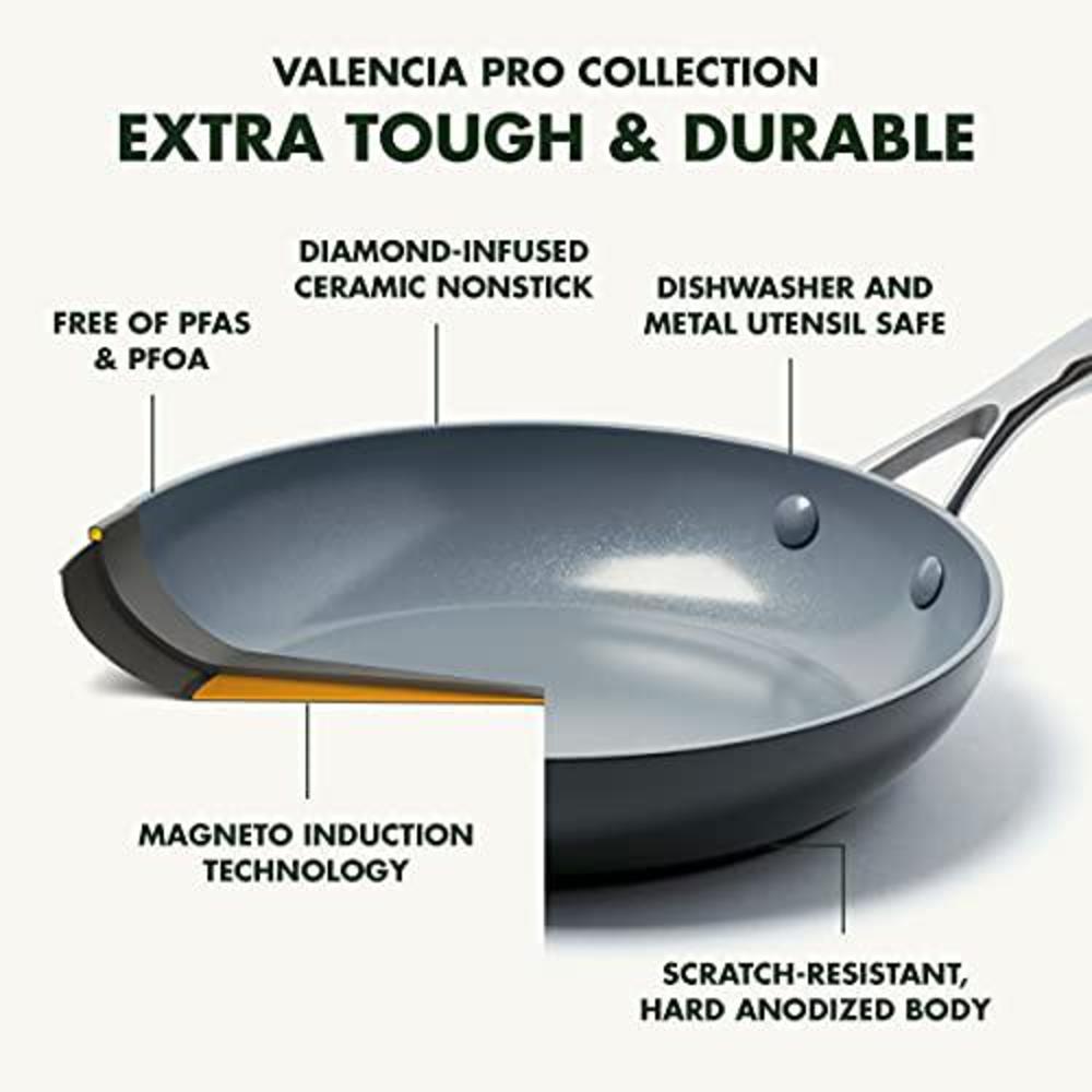 Green Pan greenpan valencia pro hard anodized healthy ceramic nonstick 11 piece cookware pots and pans set, pfas-free, induction, dishw