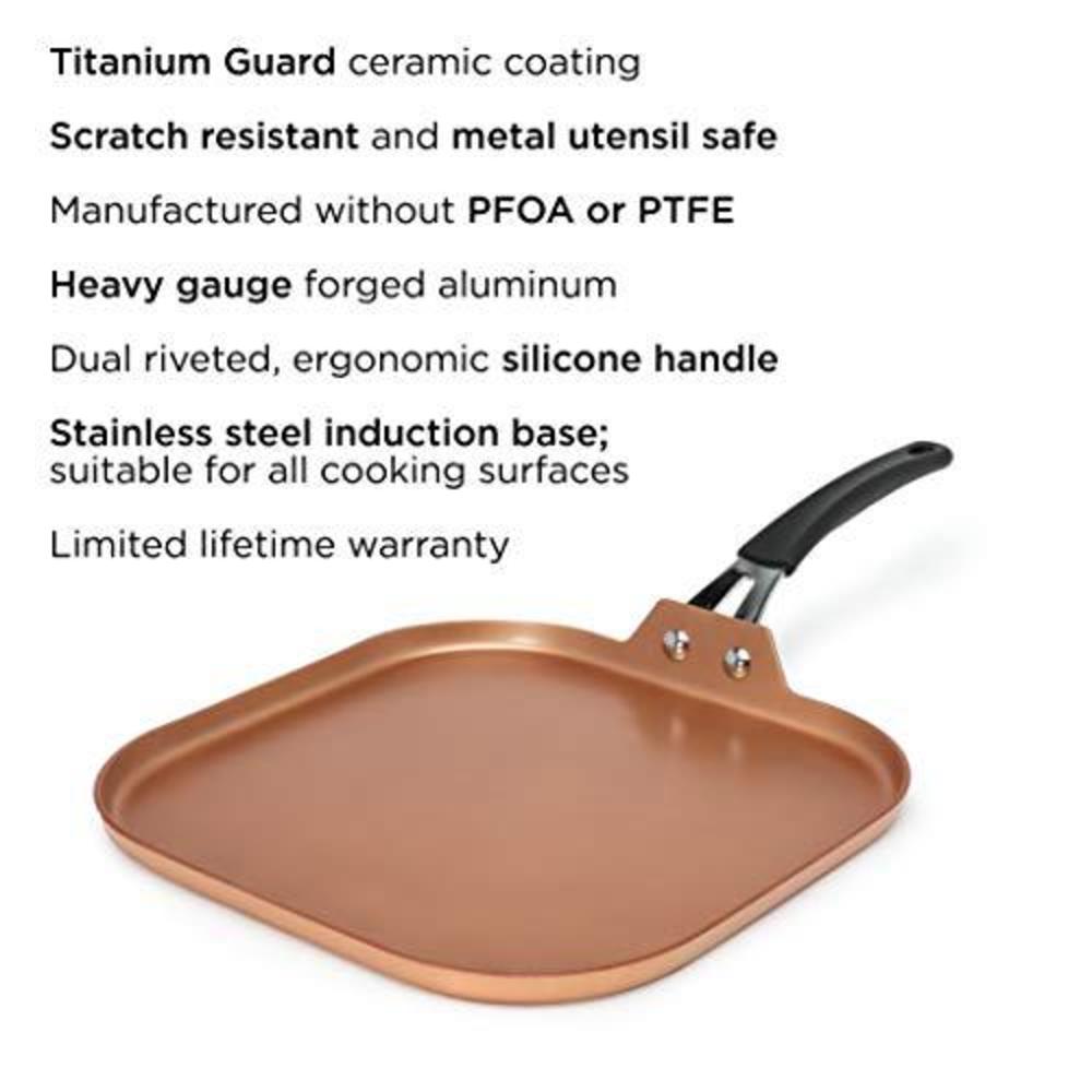 ecolution endure 11 inch nonstick griddle | induction base | oven safe, copper