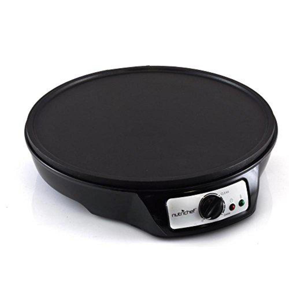NutriChef aluminum griddle hot plate cooktop - nonstick 12-inch electric crepe maker w/ led indicator light and adjustable temperature 