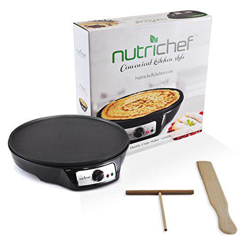 NutriChef aluminum griddle hot plate cooktop - nonstick 12-inch electric crepe maker w/ led indicator light and adjustable temperature 
